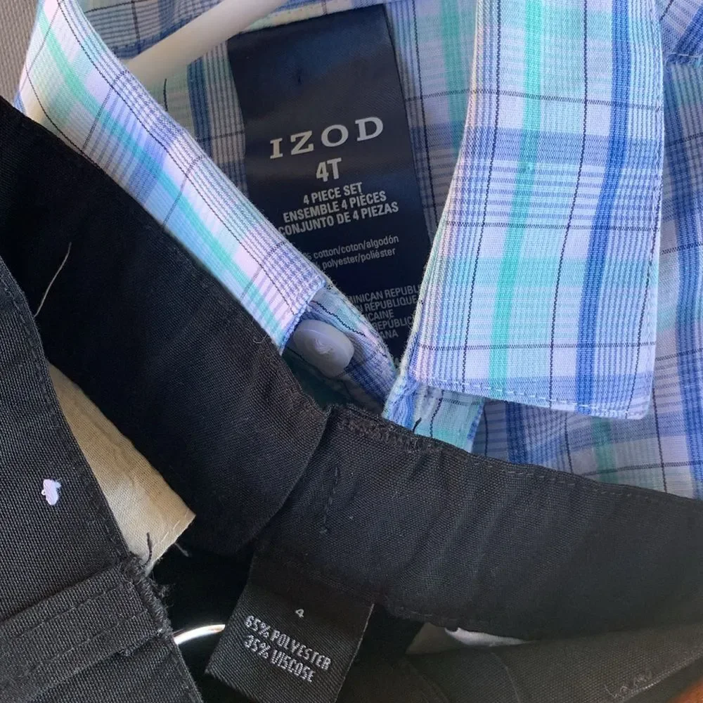 Take 50% OFF- IZOD Boys Plaid Button-Up Shirt and Black Pants Set, Size-4T